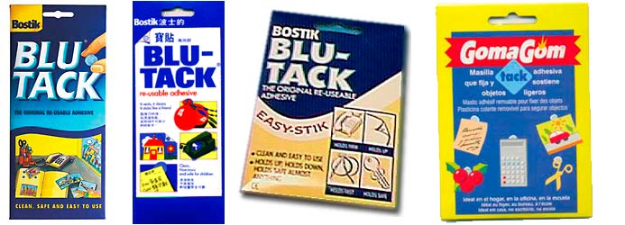 Diferentes masillas Blu Tack